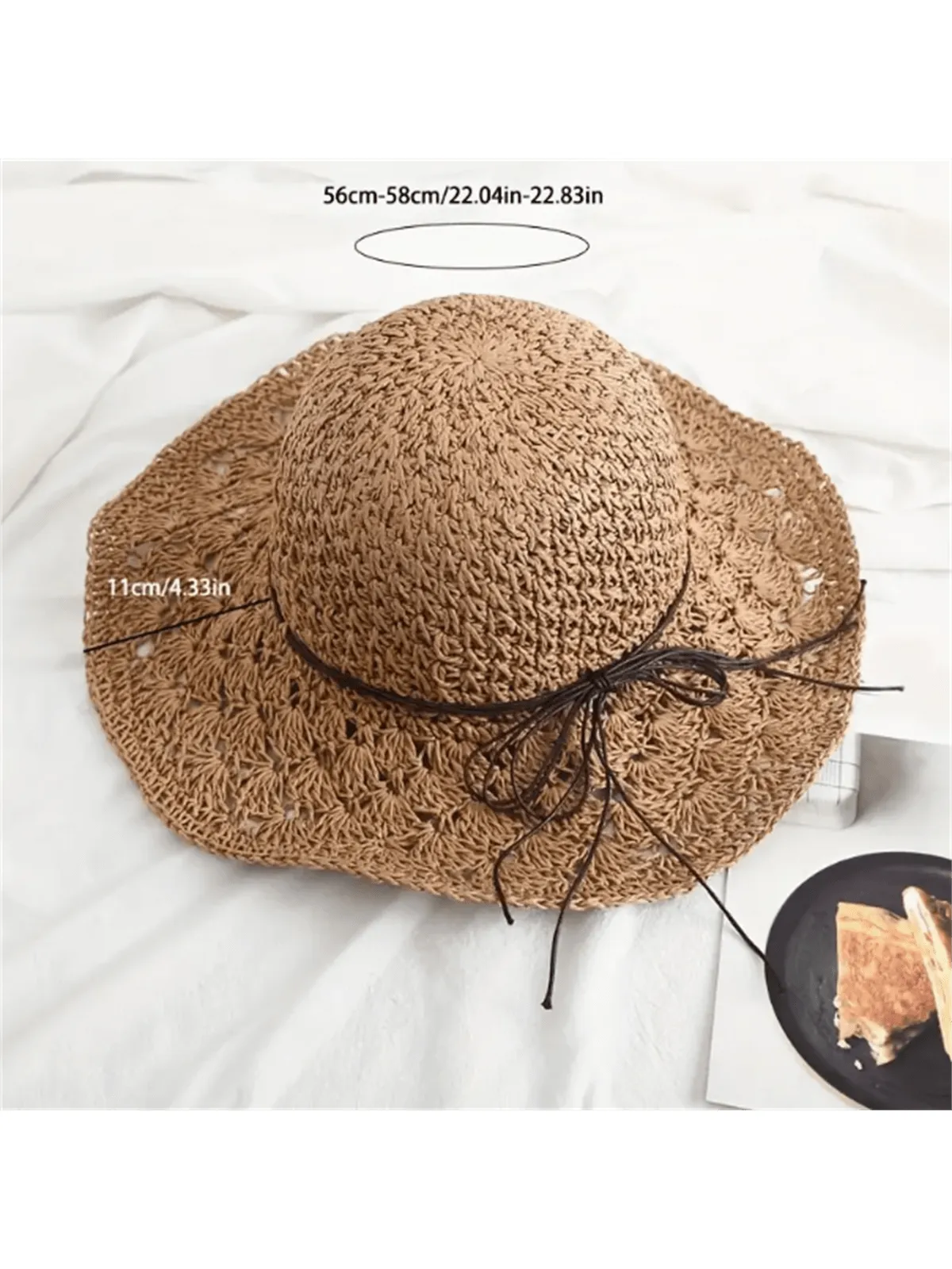 1pc Women's Summer Fashionable Handmade Straw Hat, Foldable And Adjustable, Perfect For Outdoor Activities Like Beach Trip And Daily Wear, Also A Great Gift Choice.