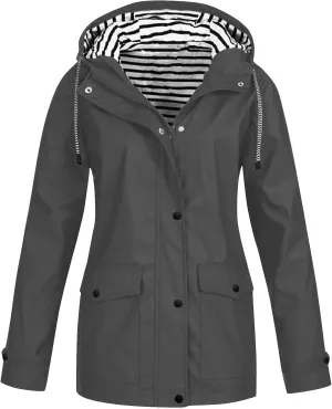 2025 Womens Raincoat Fall Fashion Fit Waterproof Rain Jacket Winter Zip up Windbreaker with Hood