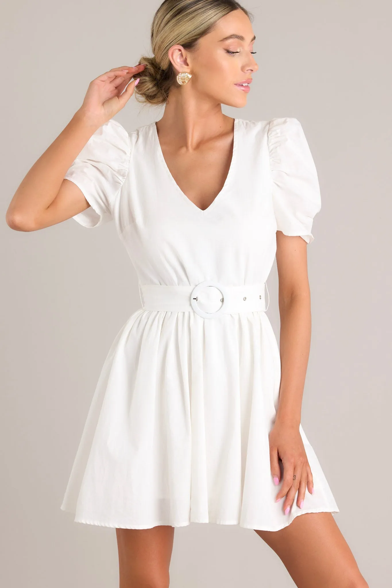 After All White Belted Cotton Mini Dress