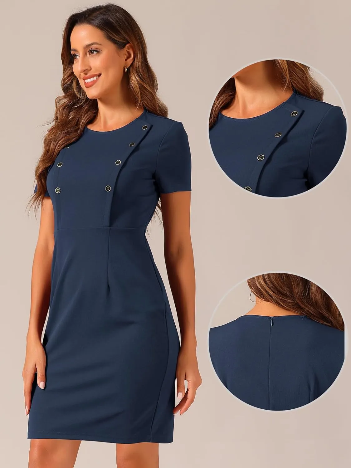 Allegra K Short Sleeve Sheath Dress for Women's Business Casual Bodycon Pencil Dress