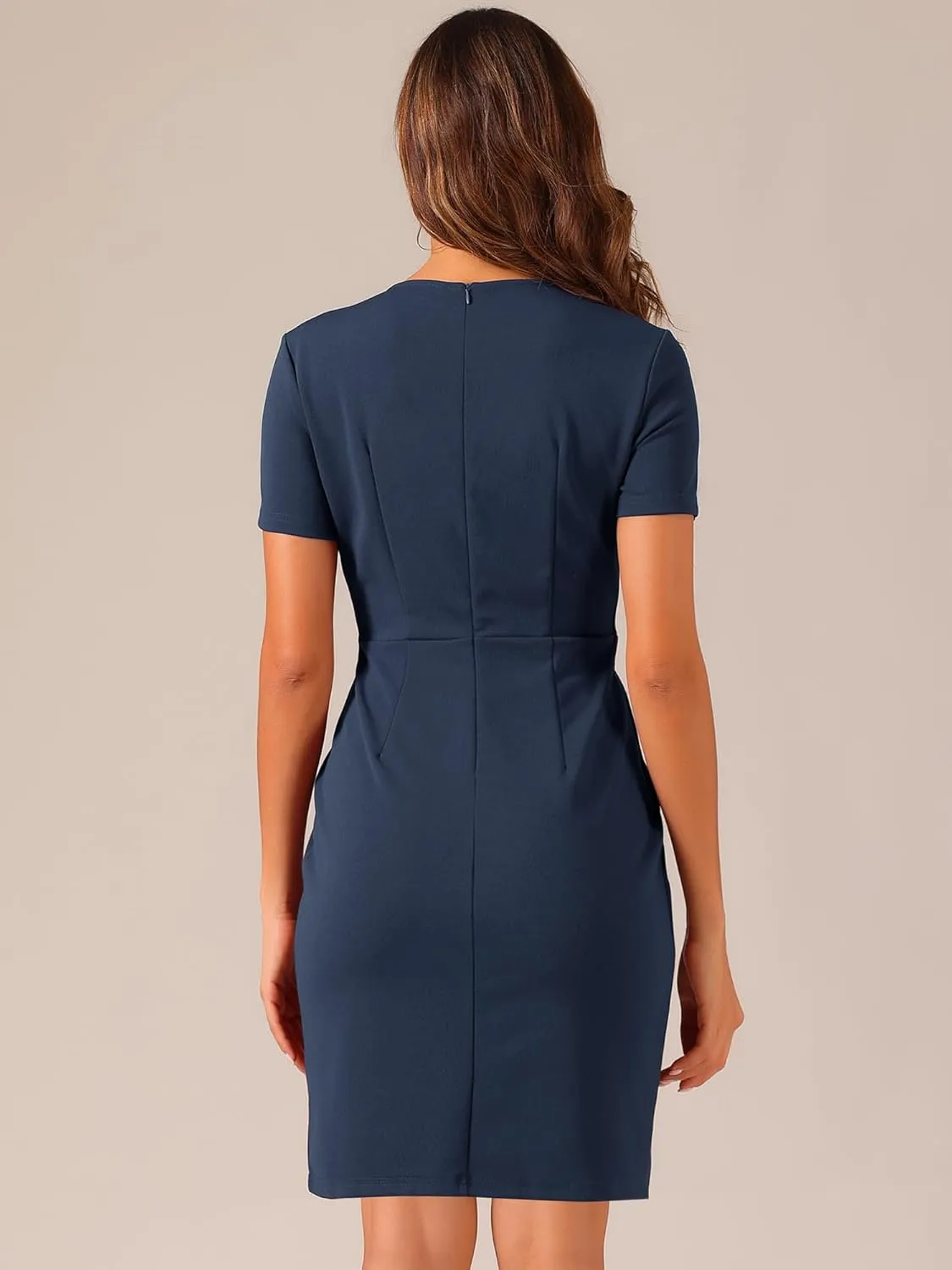 Allegra K Short Sleeve Sheath Dress for Women's Business Casual Bodycon Pencil Dress