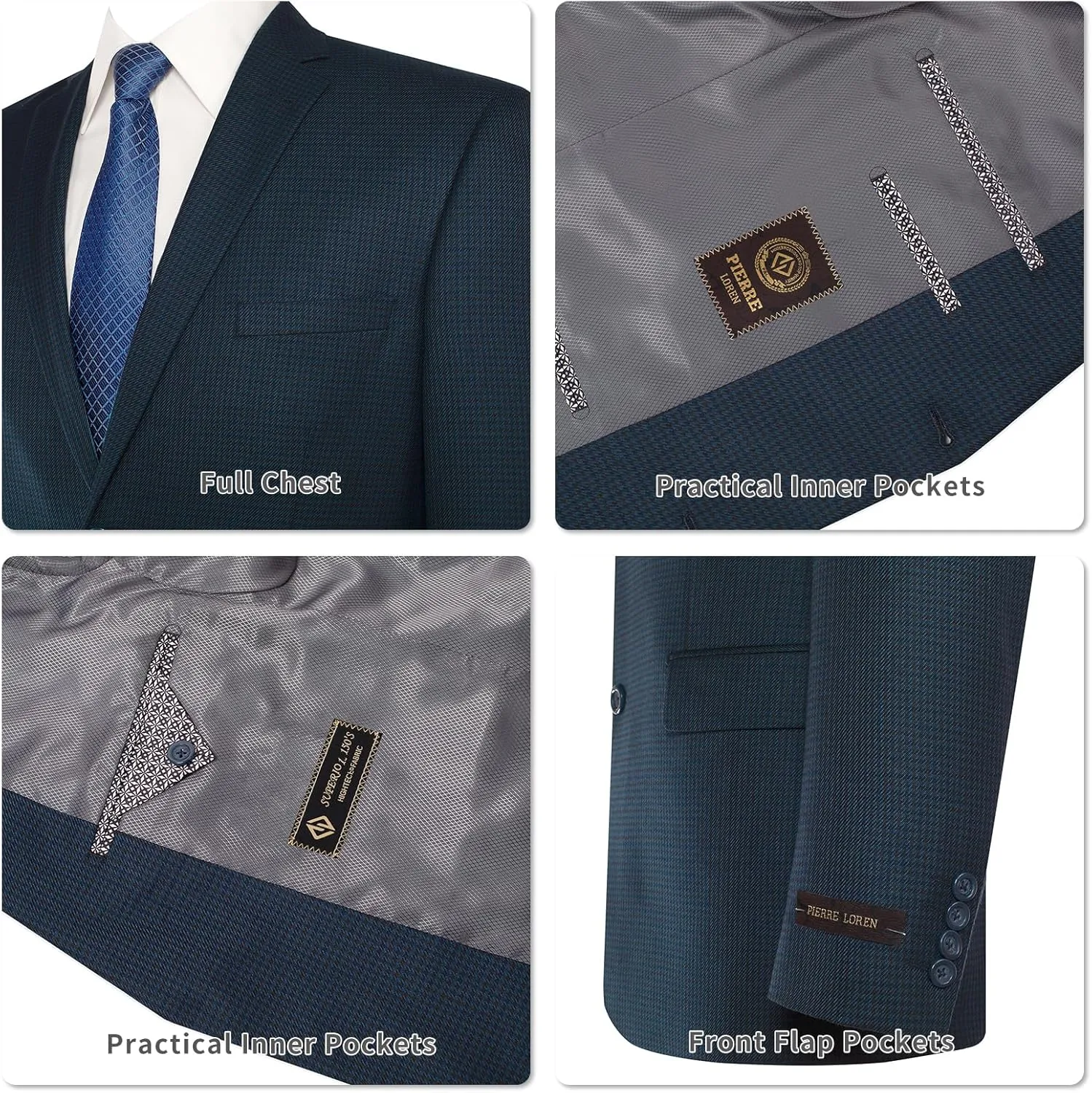 AMY ZHU Men's Sport Coat Classic Fit Stretch Blazer 2 Button Suit Jacket