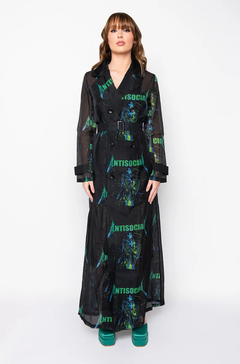 ANTISOCIAL SHEER LONG PRINTED TRENCH