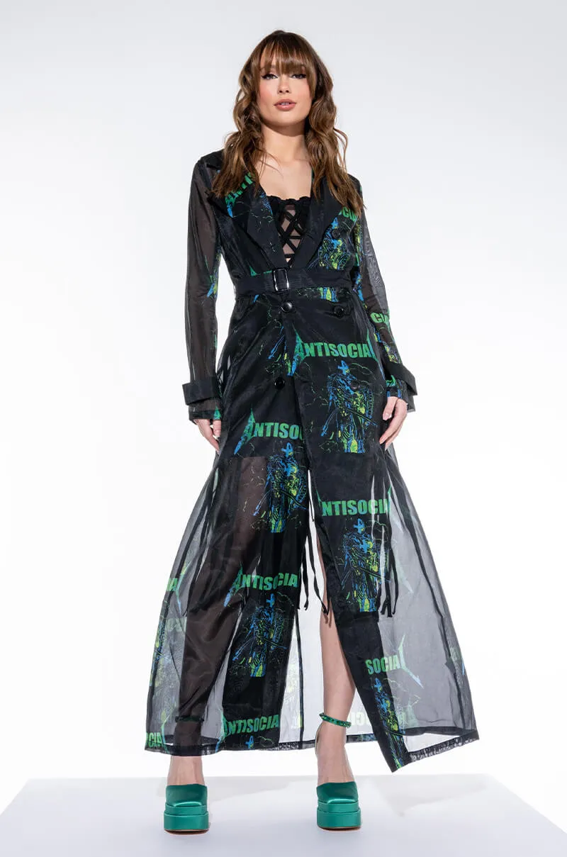 ANTISOCIAL SHEER LONG PRINTED TRENCH