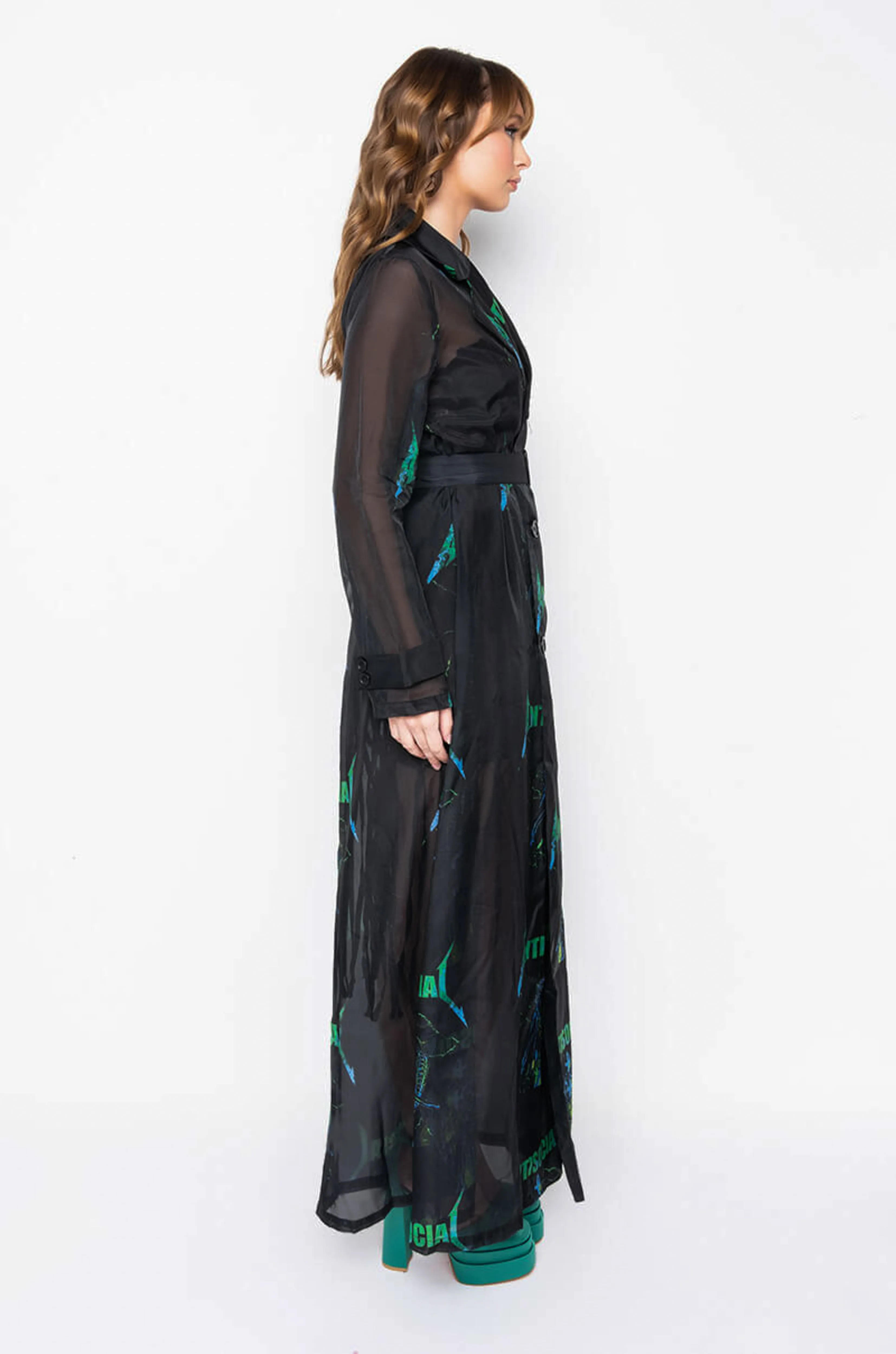 ANTISOCIAL SHEER LONG PRINTED TRENCH