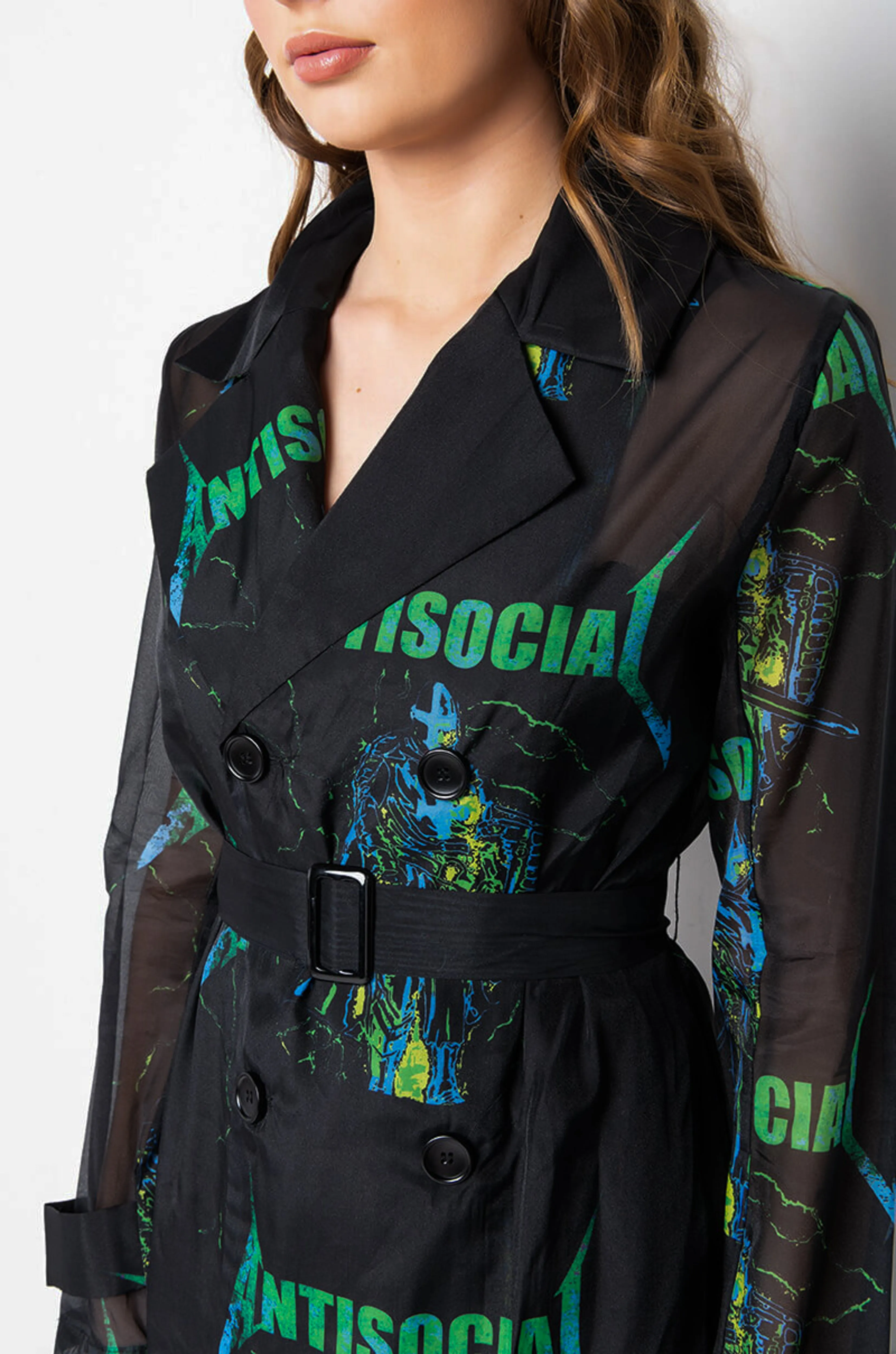 ANTISOCIAL SHEER LONG PRINTED TRENCH