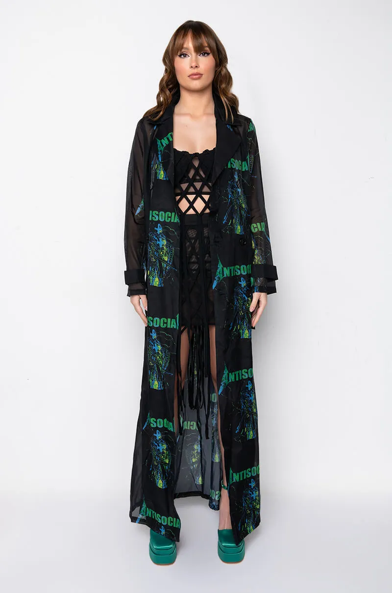 ANTISOCIAL SHEER LONG PRINTED TRENCH