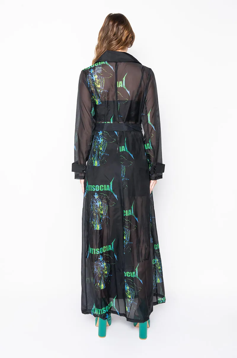 ANTISOCIAL SHEER LONG PRINTED TRENCH