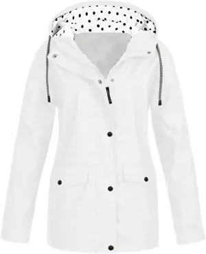 Blue Raincoat Women Waterproof Long Hooded Trench Coats Lined Windbreaker Travel Jacket with Pockets
