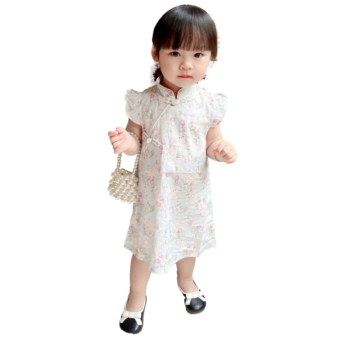 Charming Girls' Floral Cheongsam Dress