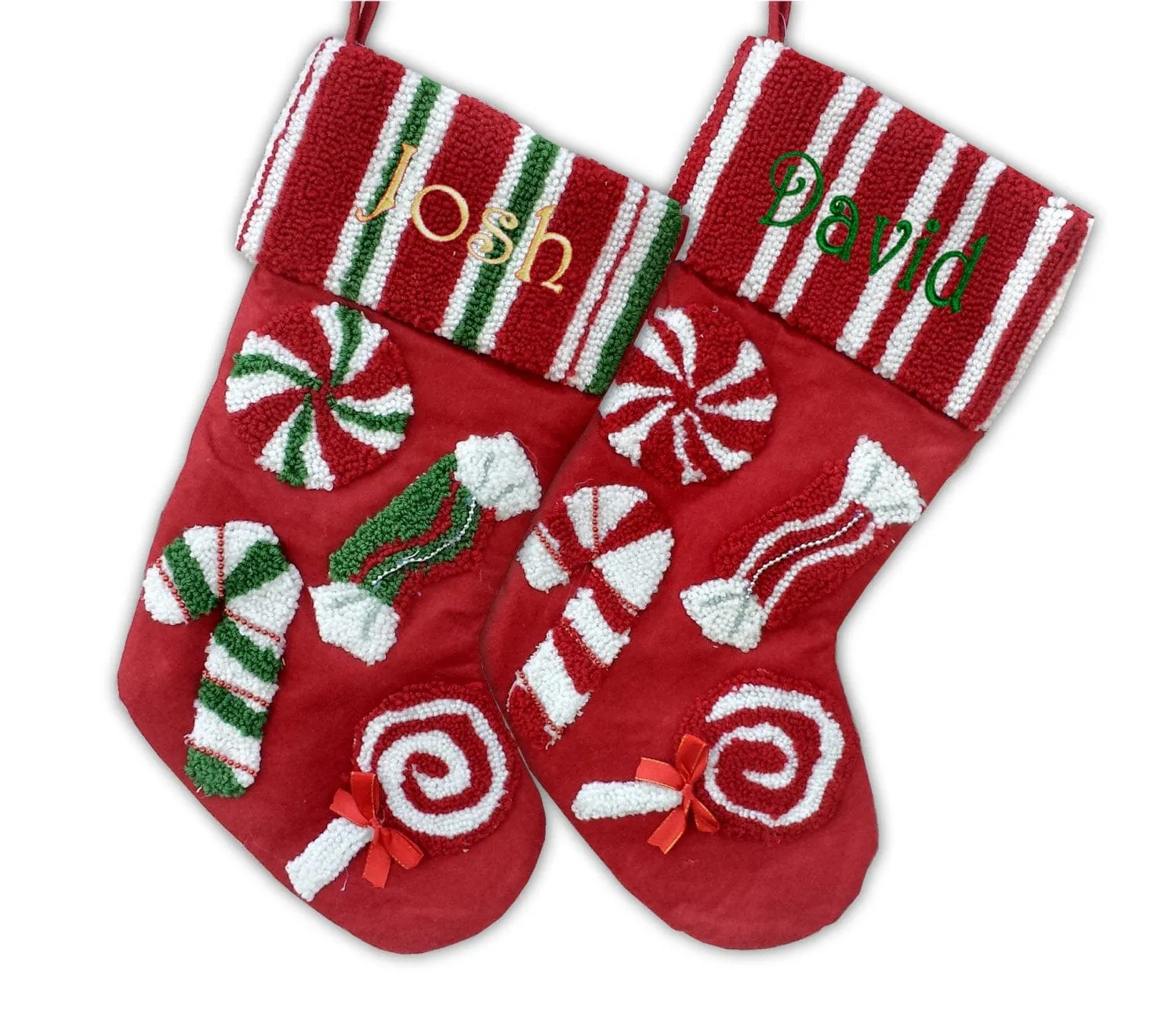 Christmas Candy Stockings - Red White Green  ELF Lollipop Candy Cane Personalized Stockings for Kids Fun Children's Stockings for Holidays