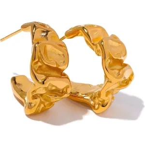 Creative Statement Metal Gold Color Stainless Steel Geometric Unusual Hoop Earrings for Women Charm Vintage Jewelry New