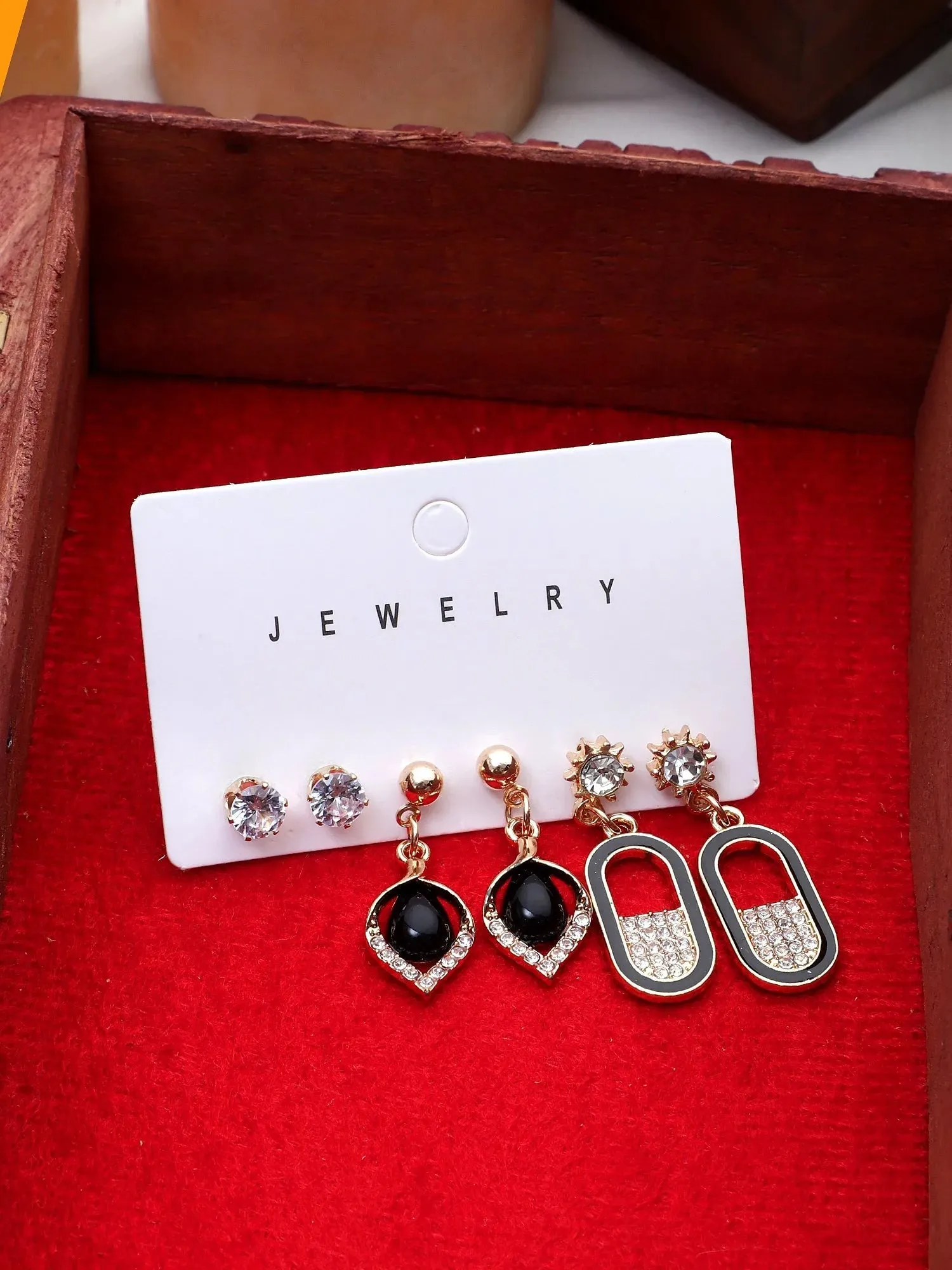 Exclusive Latest Luxury Stylish Party Wear Korean Design Drop Earrings Set Cubic Zirconia Alloy Drops & Danglers - Pair Of 3