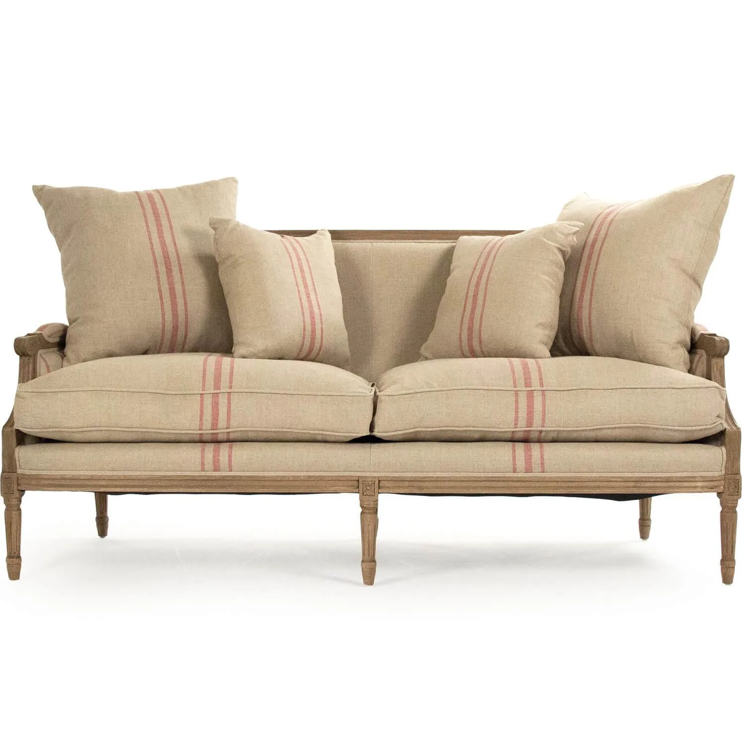 French Louis Red Striped Sofa