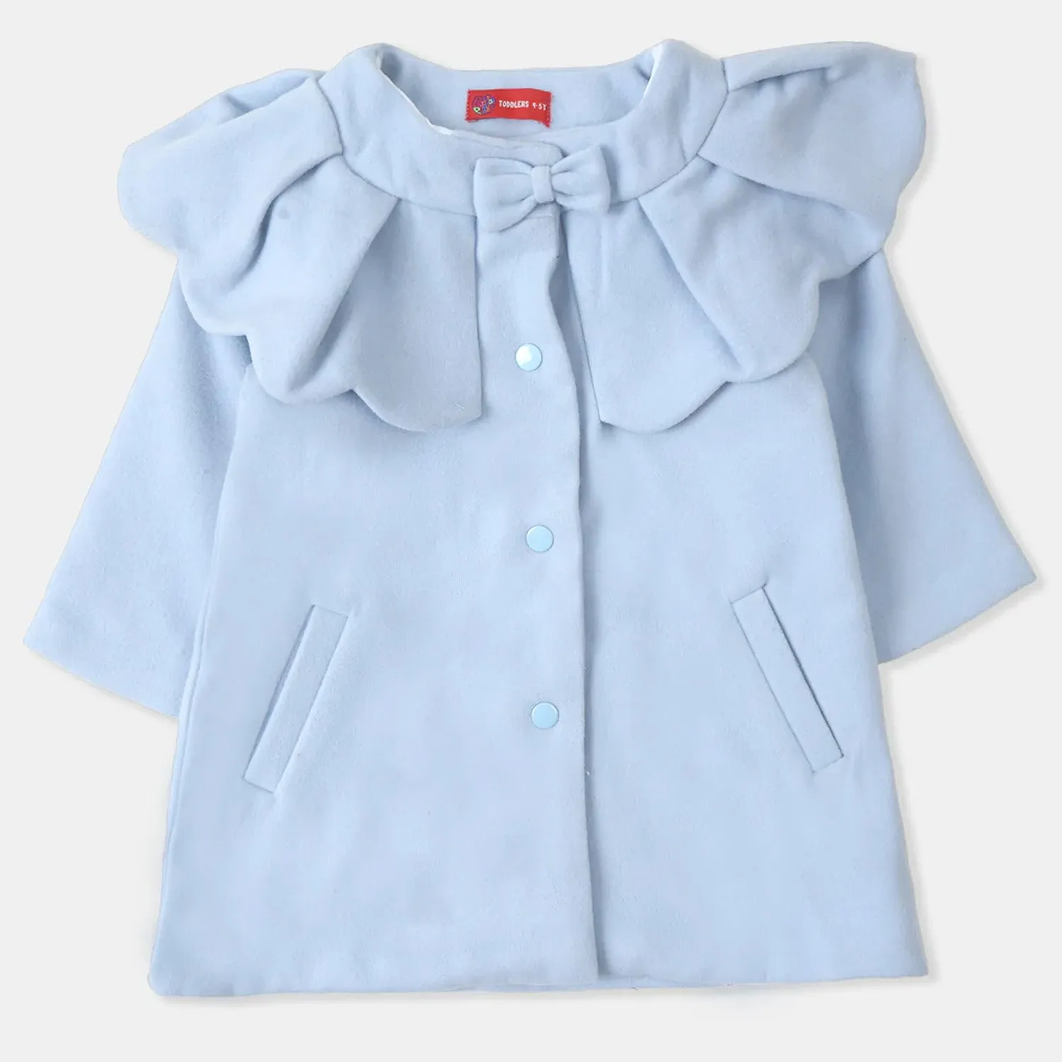 Girls Woolen Trench Coat - SKY BLUE
