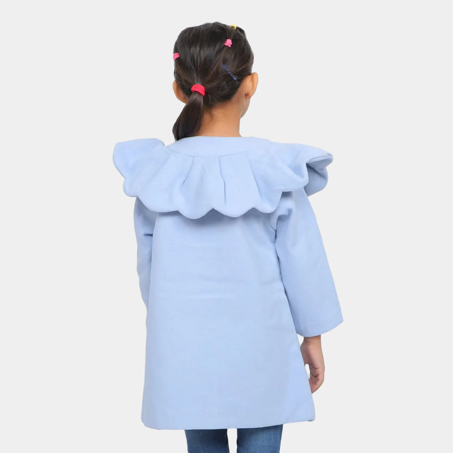 Girls Woolen Trench Coat - SKY BLUE