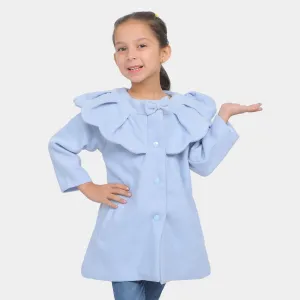 Girls Woolen Trench Coat - SKY BLUE
