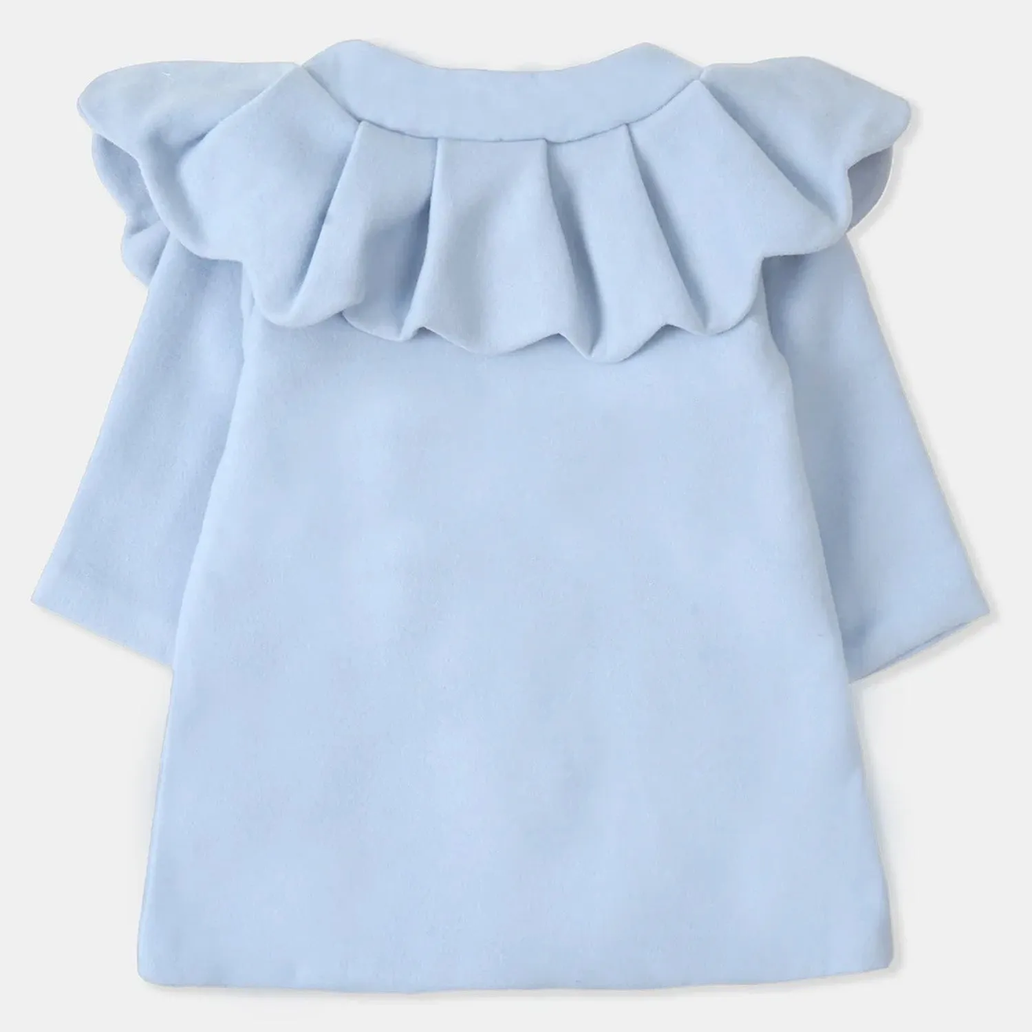 Girls Woolen Trench Coat - SKY BLUE