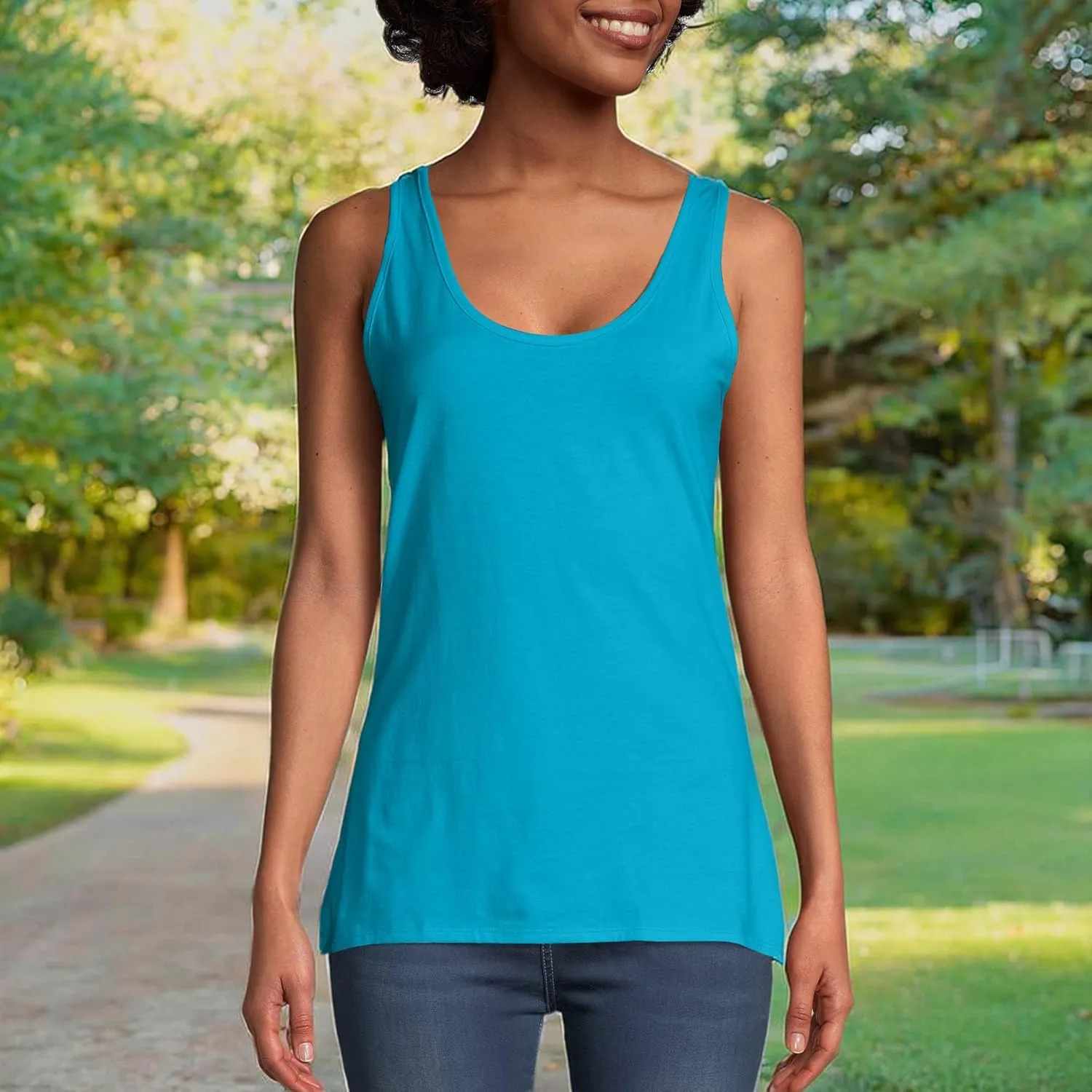 Hanes Women's Scoopneck Cotton Jersey Tank, Classic Cotton Tank Top, Lightweight Cotton Tank for Women