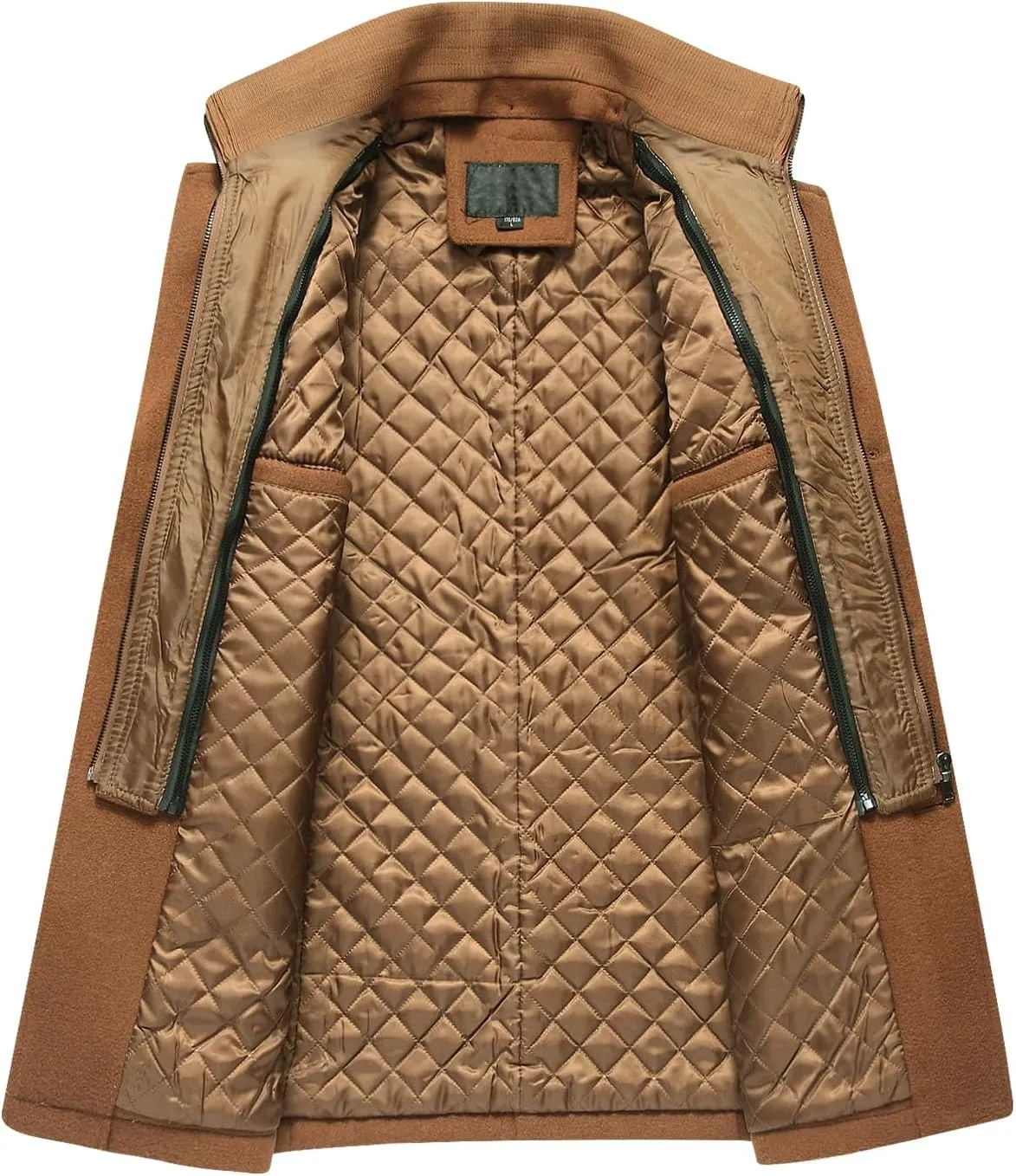INVACHI Men's Wool Blend Coat Warm Winter Trench Coat with Detachable Soft Scarf Single Breasted Pea Coat
