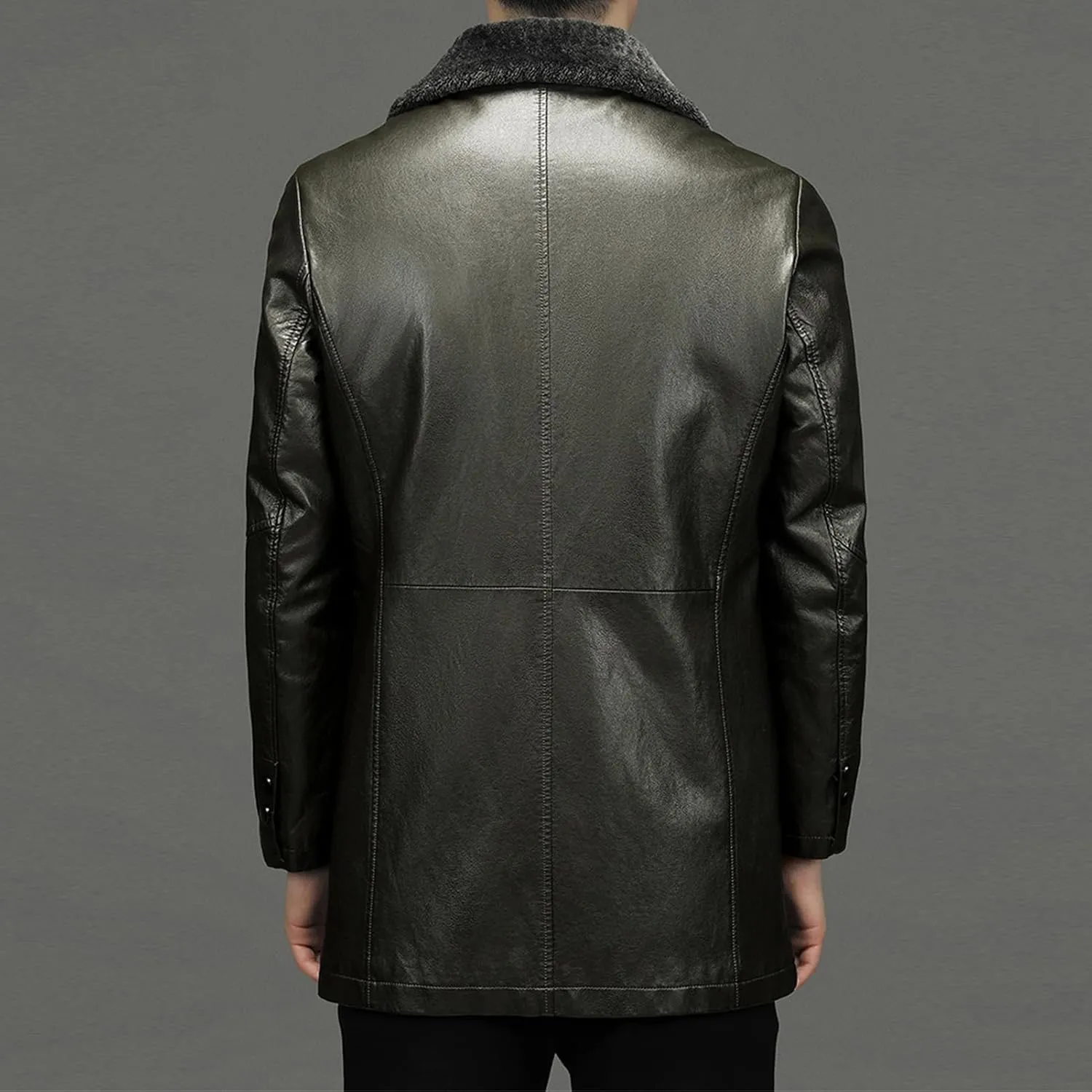 JEsilunmaMY Mens Winter Sherpa Leather Jacket Fleece Lined Lapel Performance Bomber Coat Heavyweight Motorcycle Trench Coat