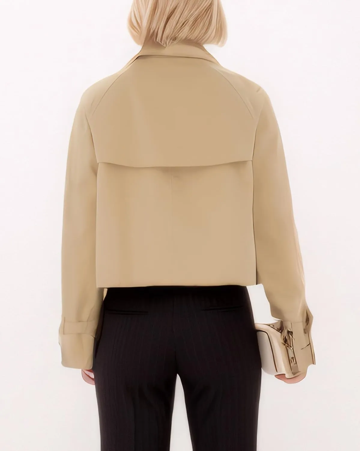 Kedera Cropped Trench Coat for Women Double Breasted Notched Lapel Casual Fall Jackets Loose Short Jacket Belted Cuffs