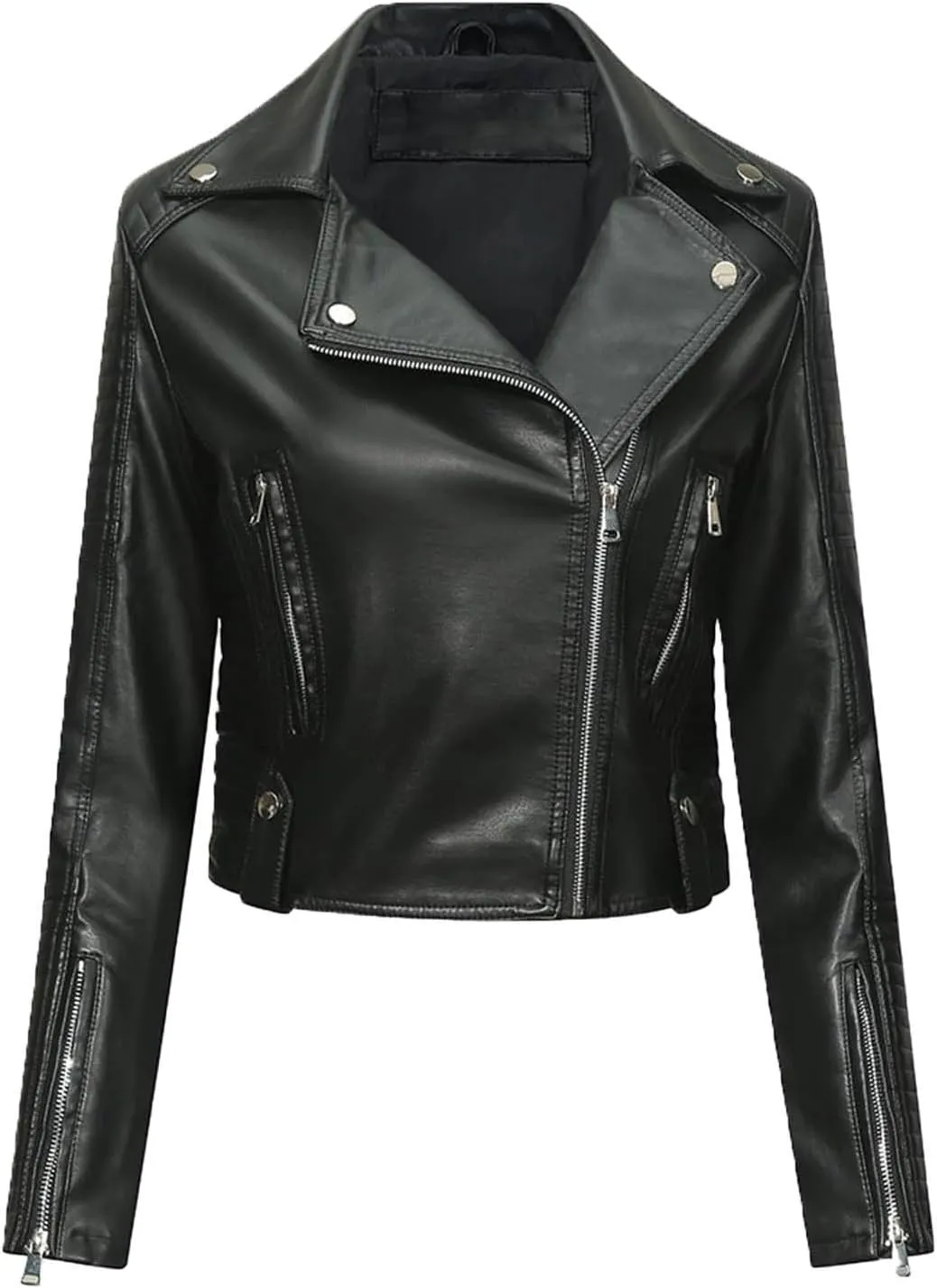 Leather Jacket Women Trendy Rock Motorcycle Jacket Asymmetric Zip Cold-Proof Warm 2024 Winter Cropped Moto Jacket