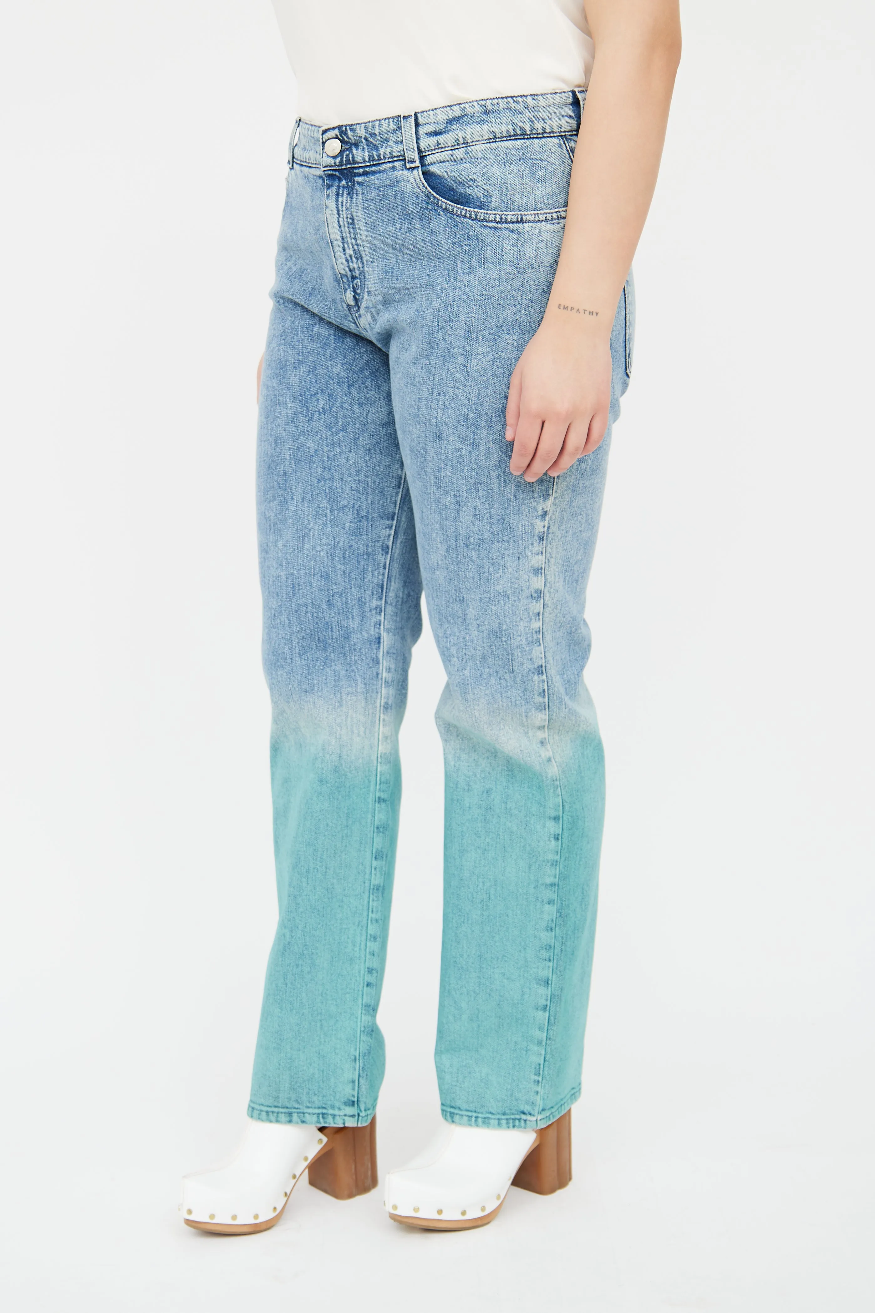 Light Wash Green Straight Jeans
