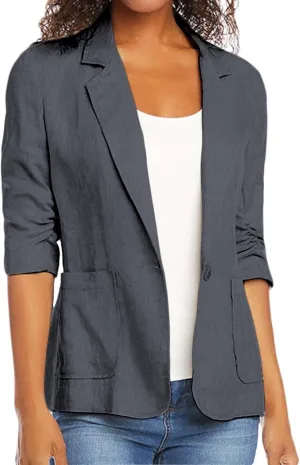 Linen Blazer Women Summer Lightweight 3/4 Sleeve Jacket Dressy Open Front Cardigan Business Casual Work Outfits