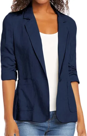 Linen Blazer Women Summer Lightweight 3/4 Sleeve Jacket Dressy Open Front Cardigan Business Casual Work Outfits