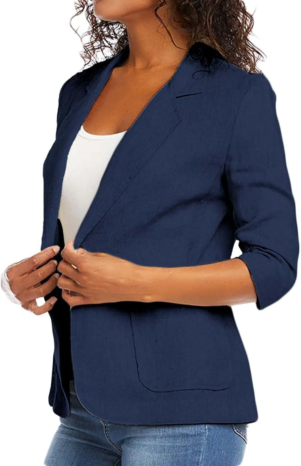 Linen Blazer Women Summer Lightweight 3/4 Sleeve Jacket Dressy Open Front Cardigan Business Casual Work Outfits