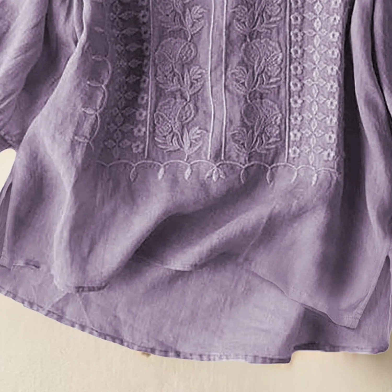 Linen Shirts for Women 2025 Women's Summer Linen 3/4 Sleeve Tunics Retro Embroidered Boho Loose Casual Styles