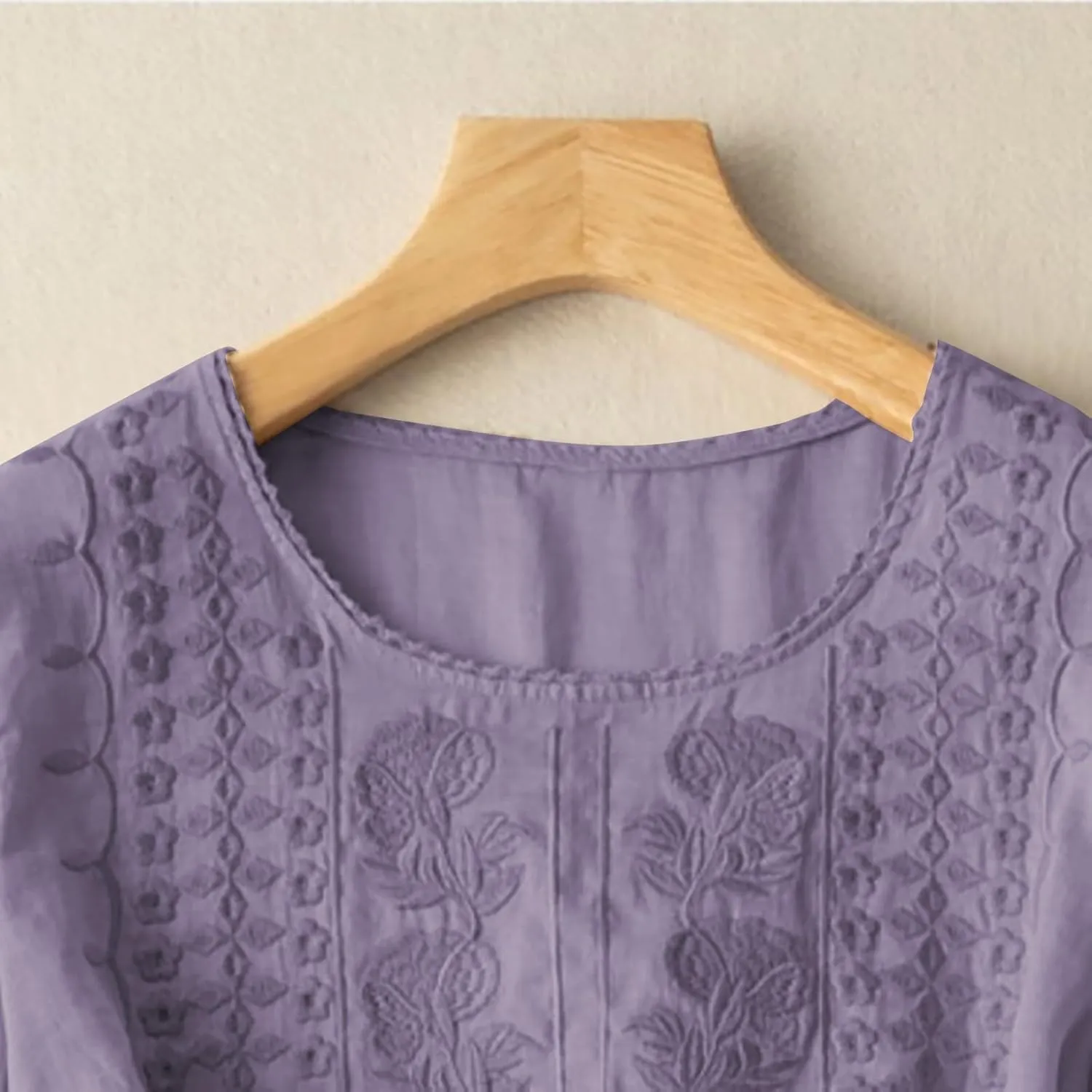 Linen Shirts for Women 2025 Women's Summer Linen 3/4 Sleeve Tunics Retro Embroidered Boho Loose Casual Styles