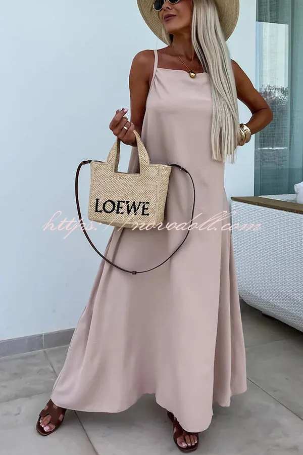 Long Story Solid Color Belted Pocket A-line Breathable Maxi Dress