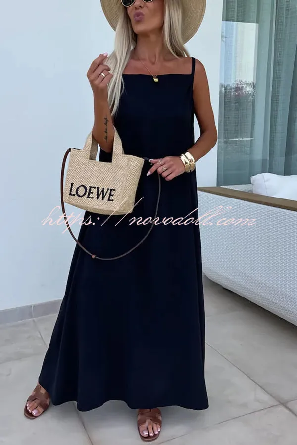 Long Story Solid Color Belted Pocket A-line Breathable Maxi Dress
