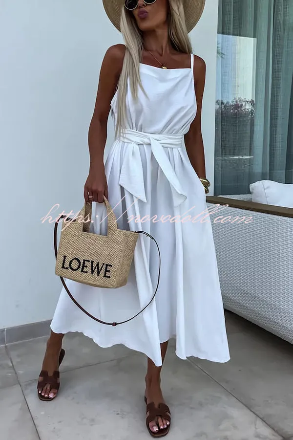 Long Story Solid Color Belted Pocket A-line Breathable Maxi Dress