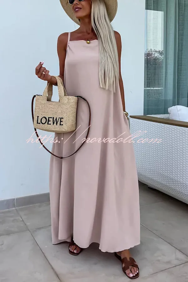 Long Story Solid Color Belted Pocket A-line Breathable Maxi Dress