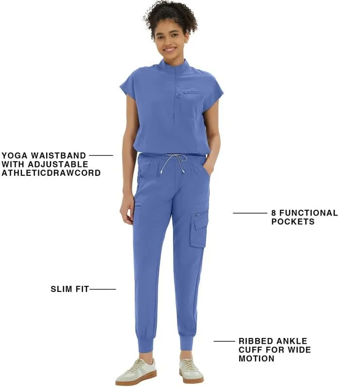 Medical Scrub Pants for Women  Mid Rise Jogger Pants with Yoga Waistband, 4-Way Stretch, Anti-Wrinkle & 8 Pockets