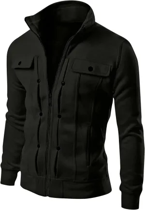 Mens Fleece Lined Jacket Mens Athletic Jacket Fashion Casual Loose Stand Collar Button Decorated Sweatshirt Jacket