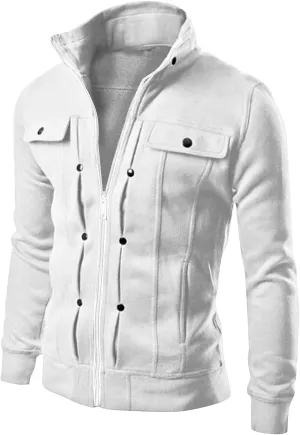 Mens Fleece Lined Jacket Mens Athletic Jacket Fashion Casual Loose Stand Collar Button Decorated Sweatshirt Jacket