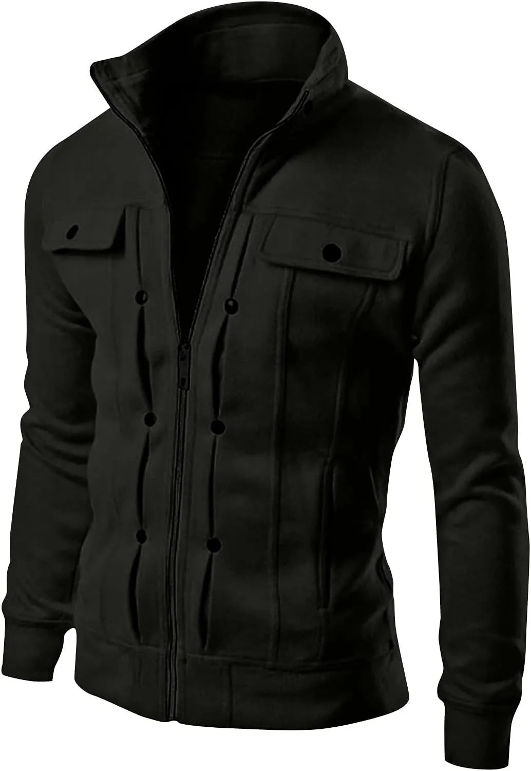 Mens Fleece Lined Jacket Mens Athletic Jacket Fashion Casual Loose Stand Collar Button Decorated Sweatshirt Jacket