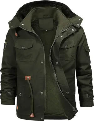 Men's Warm Winter Coats,Sherpa Lined Windproof Thicken Ski Snow Jacket Full Zip Hooded Parka Overcoat with Pocket
