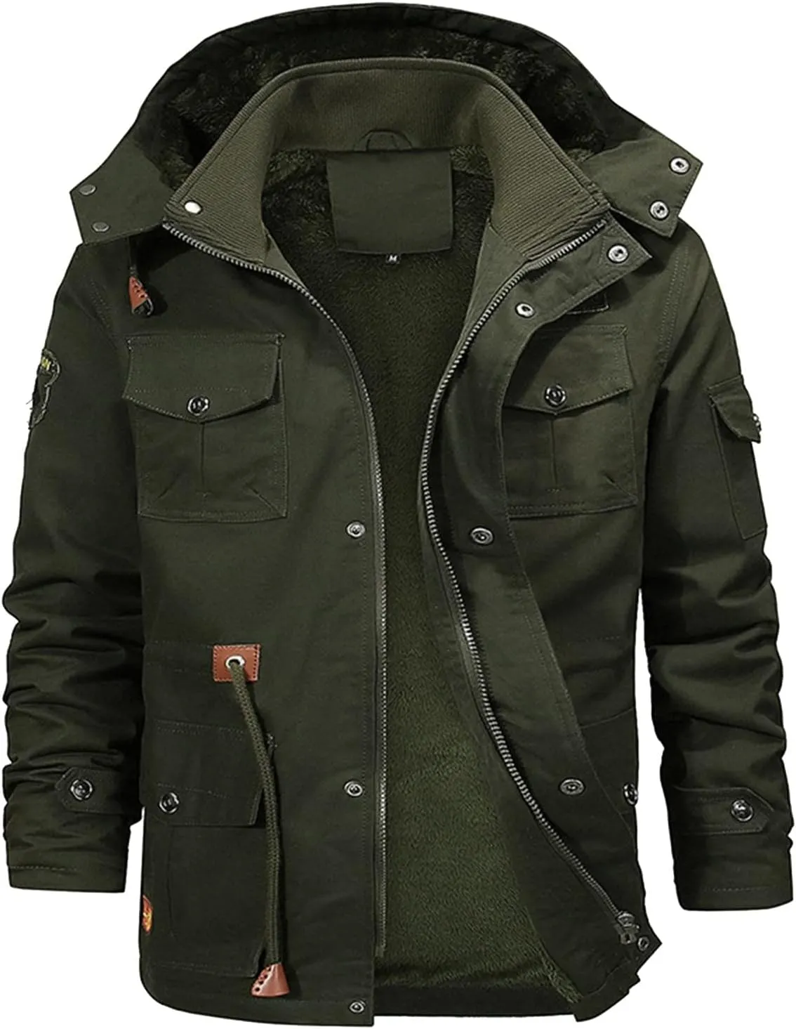 Men's Warm Winter Coats,Sherpa Lined Windproof Thicken Ski Snow Jacket Full Zip Hooded Parka Overcoat with Pocket