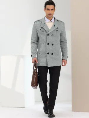 Men's Winter Trench Coat Stand Collar Double Breasted Notch Lapel Pea Coats