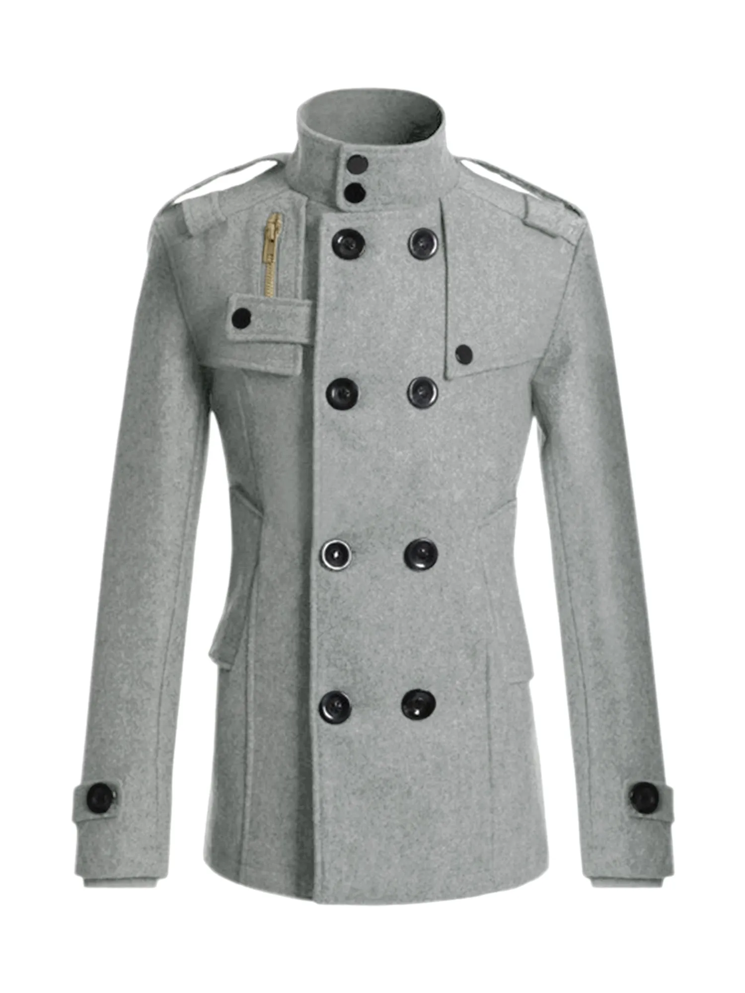 Men's Winter Trench Coat Stand Collar Double Breasted Notch Lapel Pea Coats