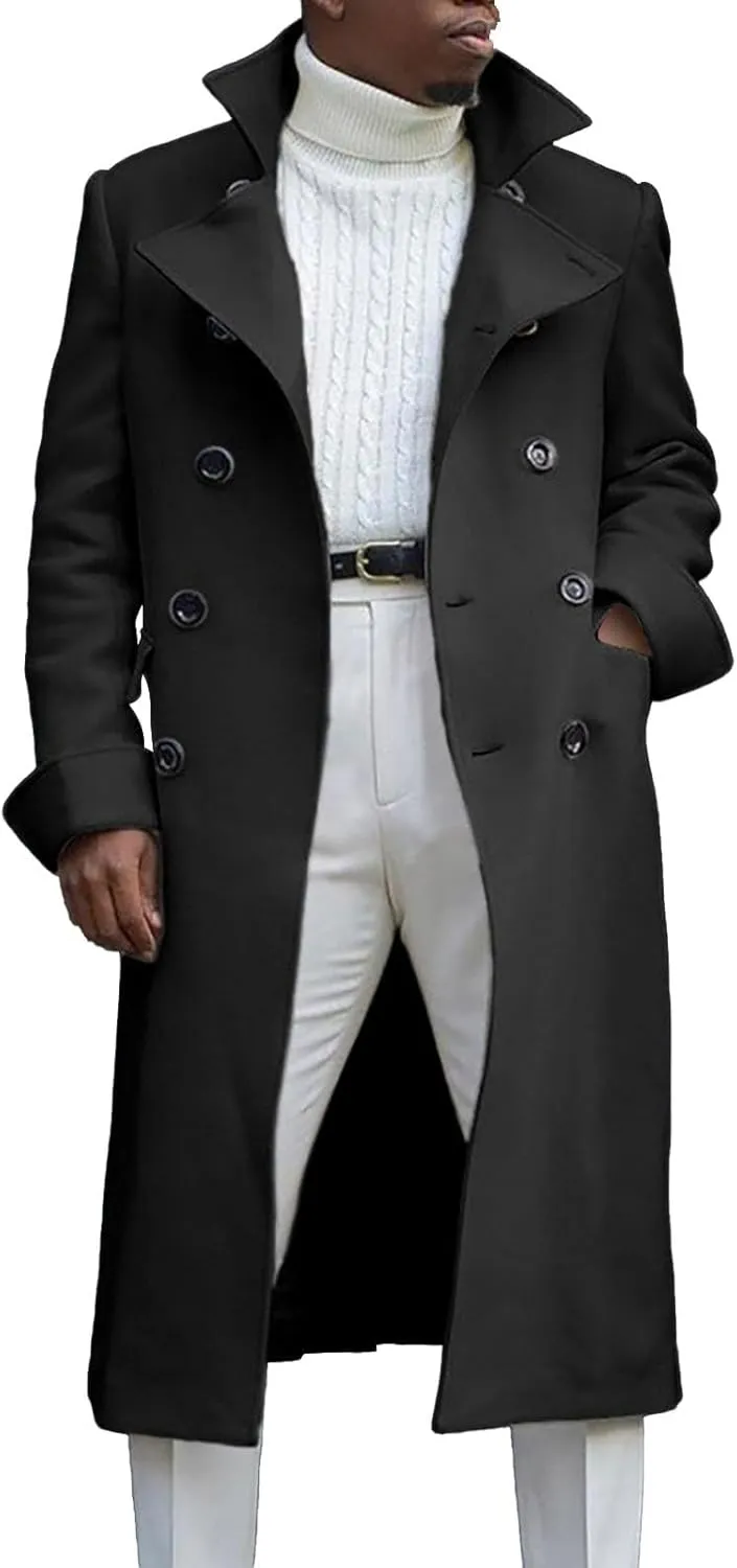 Mens Wool Blend Trench Coat Single Woolen Double Breasted Extended Coat men coat Men'S Trench Rain Coats