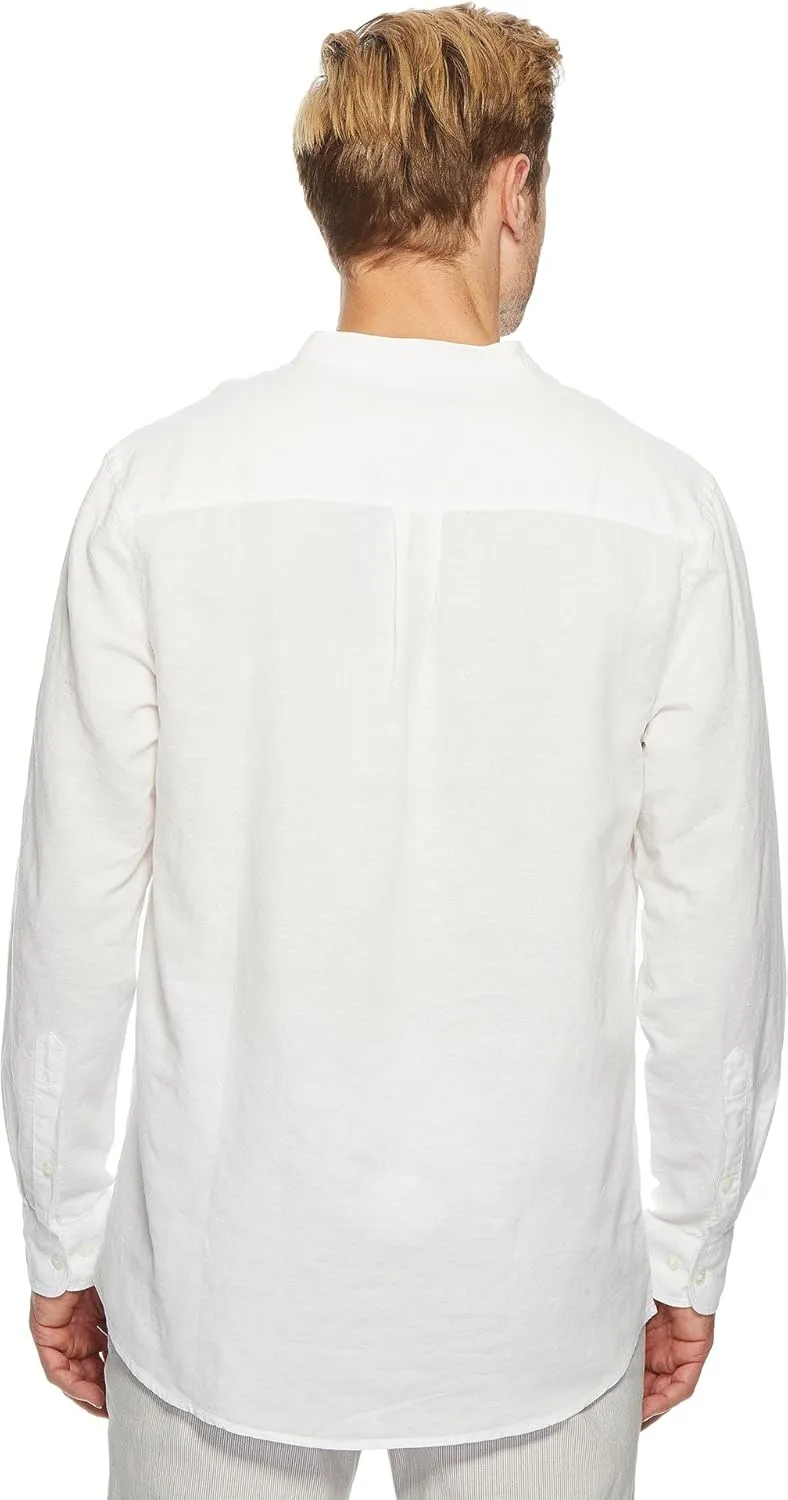 Perry Ellis Men's Long-Sleeve Solid Linen Cotton Popover Shirt
