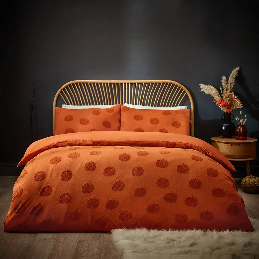 Pumpkin Tufted Halloween 100% Cotton Duvet Cover Set Spice