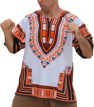 RaanPahMuang Brand Unisex Bright African White Dashiki Cotton Shirt