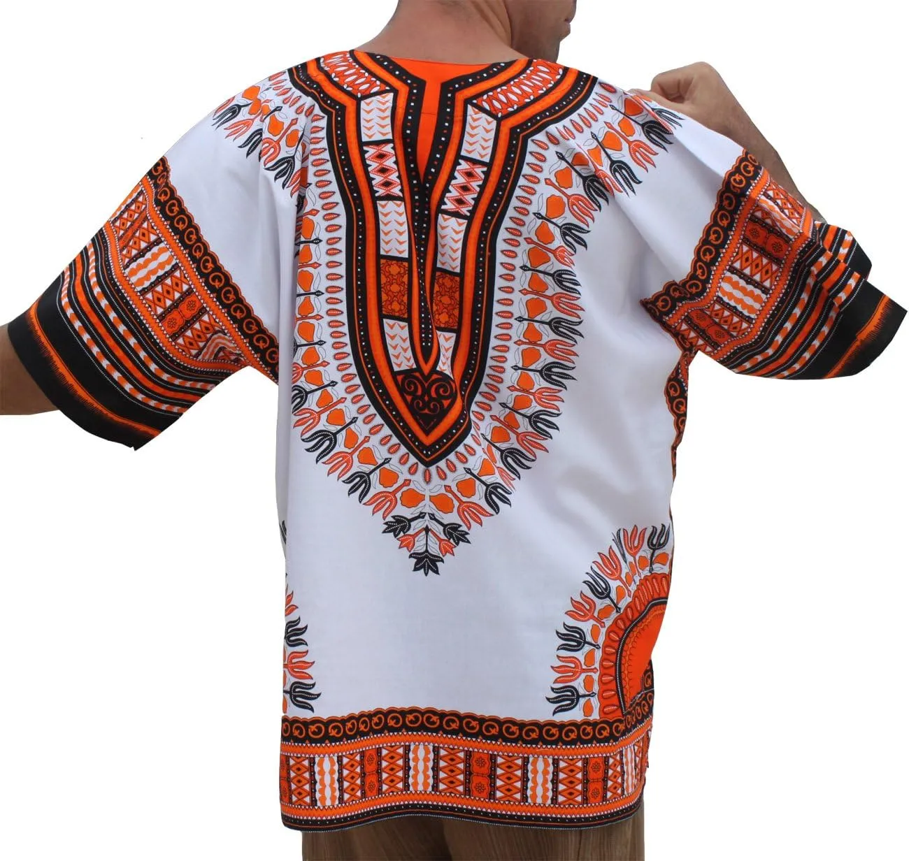 RaanPahMuang Brand Unisex Bright African White Dashiki Cotton Shirt